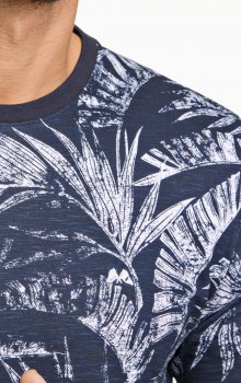 Lindbergh Blue - T-shirt 30-422044 Bladmönstrad