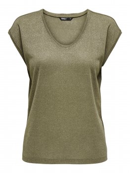 Only - onlSilvery SS V neck Lurex Top