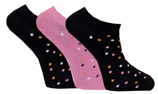 Wiareds - 3-pack Damstrumpa Sneaker 5532 Småprickiga Svart/Rosa 36/41