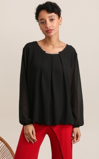 Chana - Blus CH214 Strass och veckdetaljer