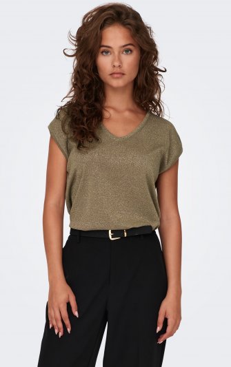 Only - onlSilvery SS V neck Lurex Top